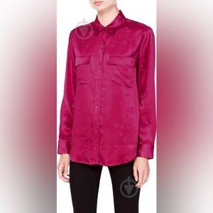 Tabitha Simmons Equipment Pink Satin Star Print Button Down Shirt $325 XS